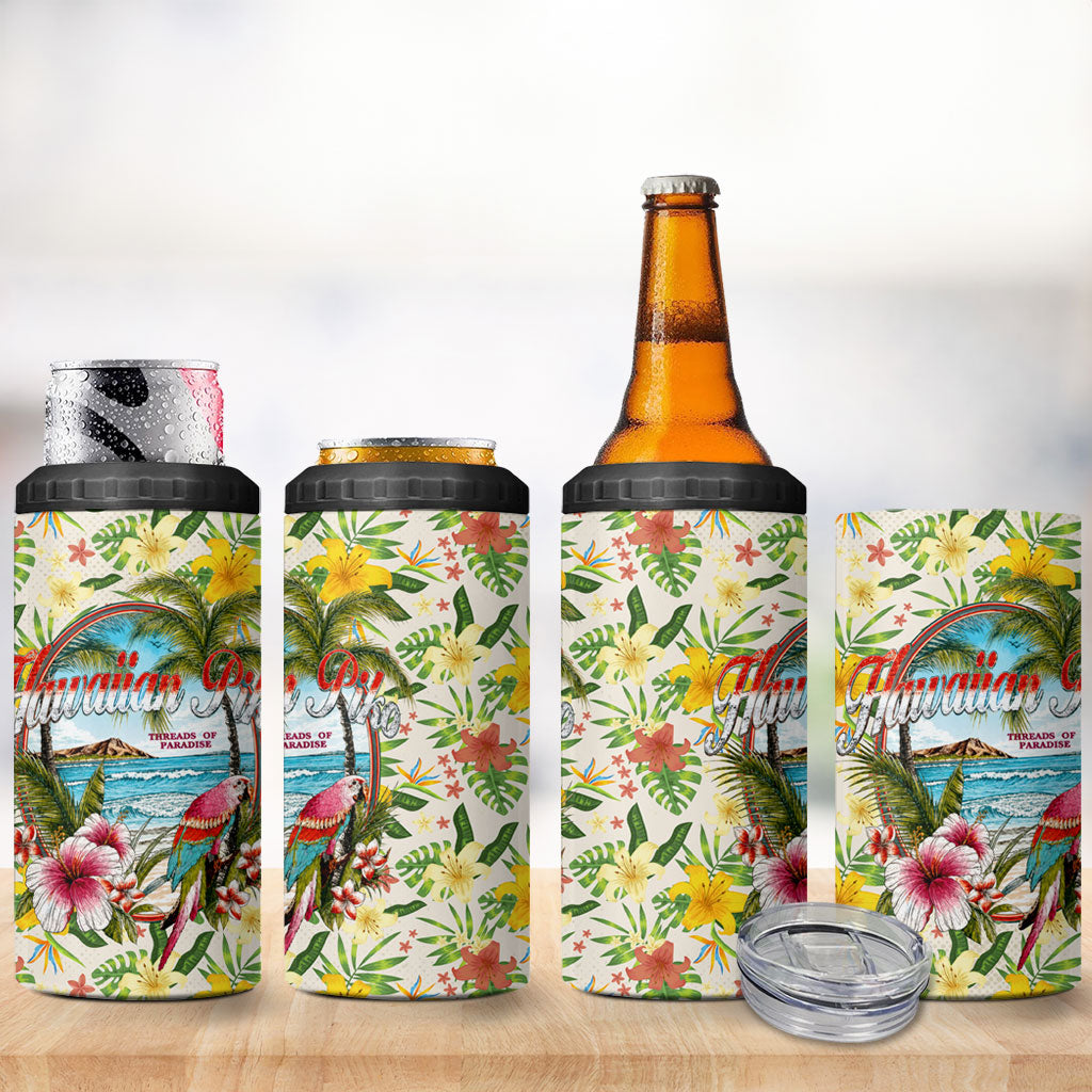 Hawaiian Piko Threads Of Paradise Aloha 4 in 1 Can Cooler Tumbler Tropical Hibiscus Plumeria TS04 - Polynesian Pride