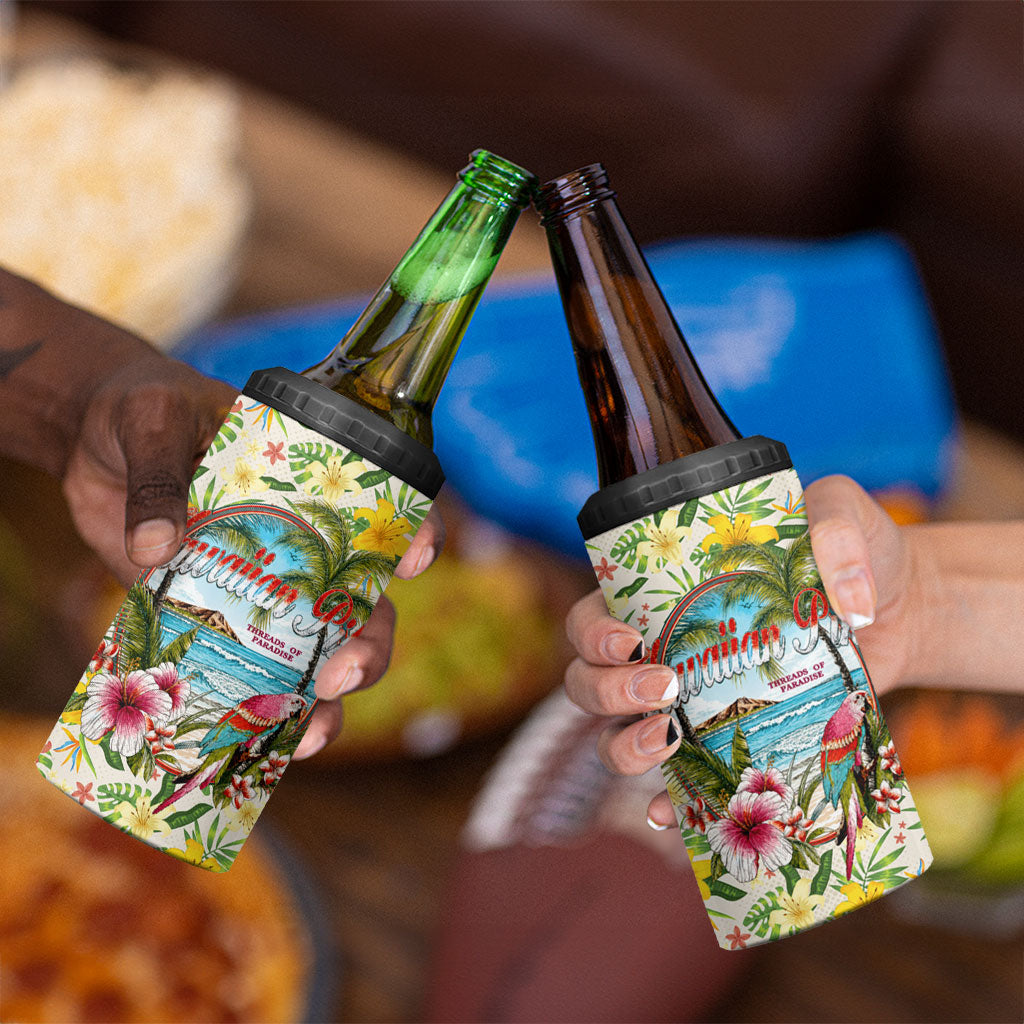Hawaiian Piko Threads Of Paradise Aloha 4 in 1 Can Cooler Tumbler Tropical Hibiscus Plumeria TS04 - Polynesian Pride