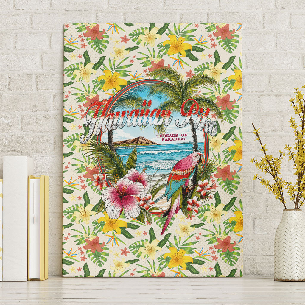 Hawaiian Piko Threads Of Paradise Aloha Canvas Wall Art Tropical Hibiscus Plumeria TS04 Without Frame White Green - Polynesian Pride