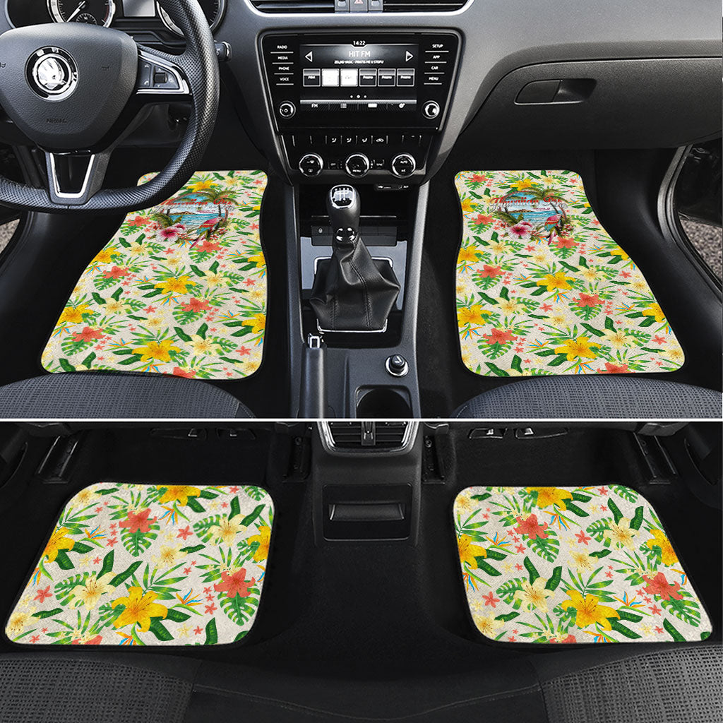 Hawaiian Piko Threads Of Paradise Aloha Car Mats Tropical Hibiscus Plumeria TS04 Set 4pcs White Green - Polynesian Pride