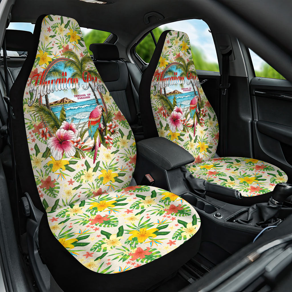Hawaiian Piko Threads Of Paradise Aloha Car Seat Cover Tropical Hibiscus Plumeria TS04 One Size White Green - Polynesian Pride