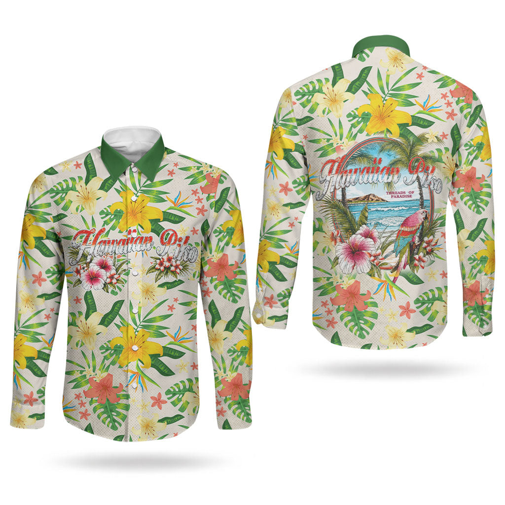 Hawaiian Piko Threads Of Paradise Aloha Couples Matching Puletasi and Long Sleeve Button Shirt Tropical Hibiscus Plumeria TS04 - Polynesian Pride