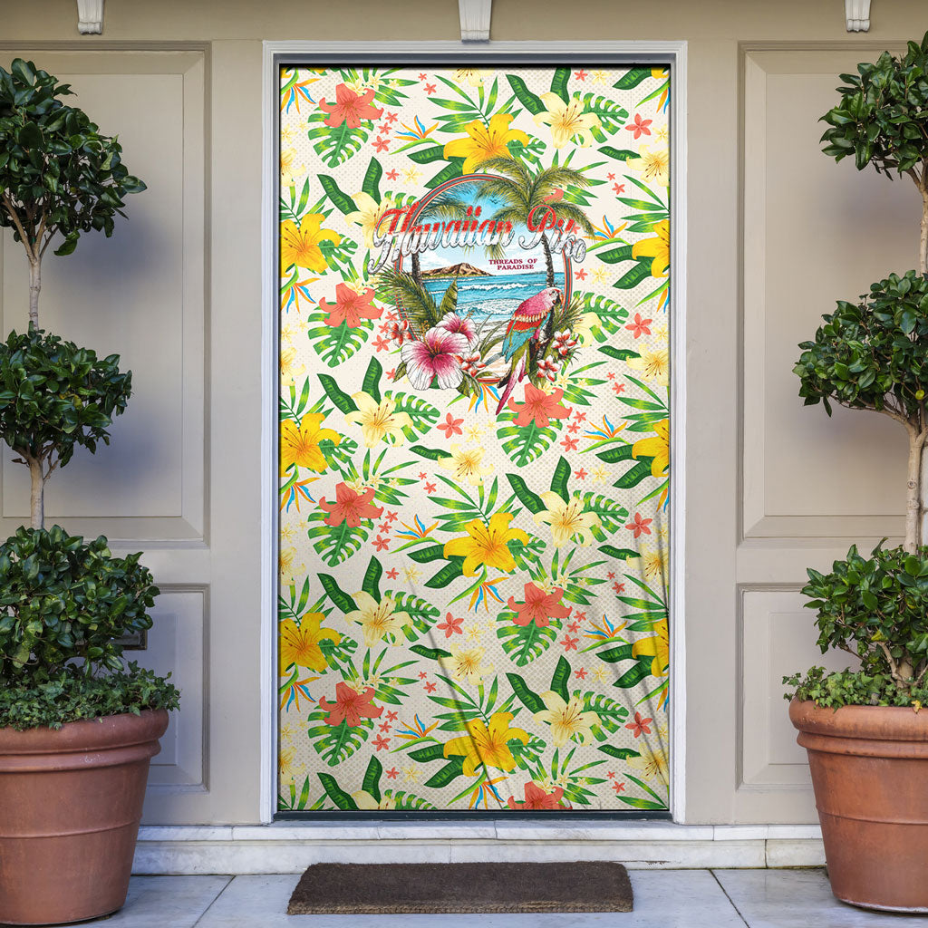 Hawaiian Piko Threads Of Paradise Aloha Door Cover Tropical Hibiscus Plumeria TS04 White Green - Polynesian Pride