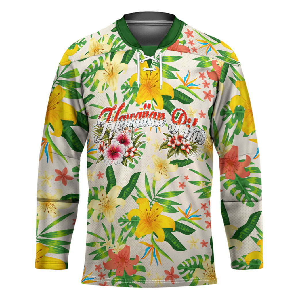 Hawaiian Piko Threads Of Paradise Aloha Hockey Jersey Tropical Hibiscus Plumeria TS04 Unisex White Green - Polynesian Pride