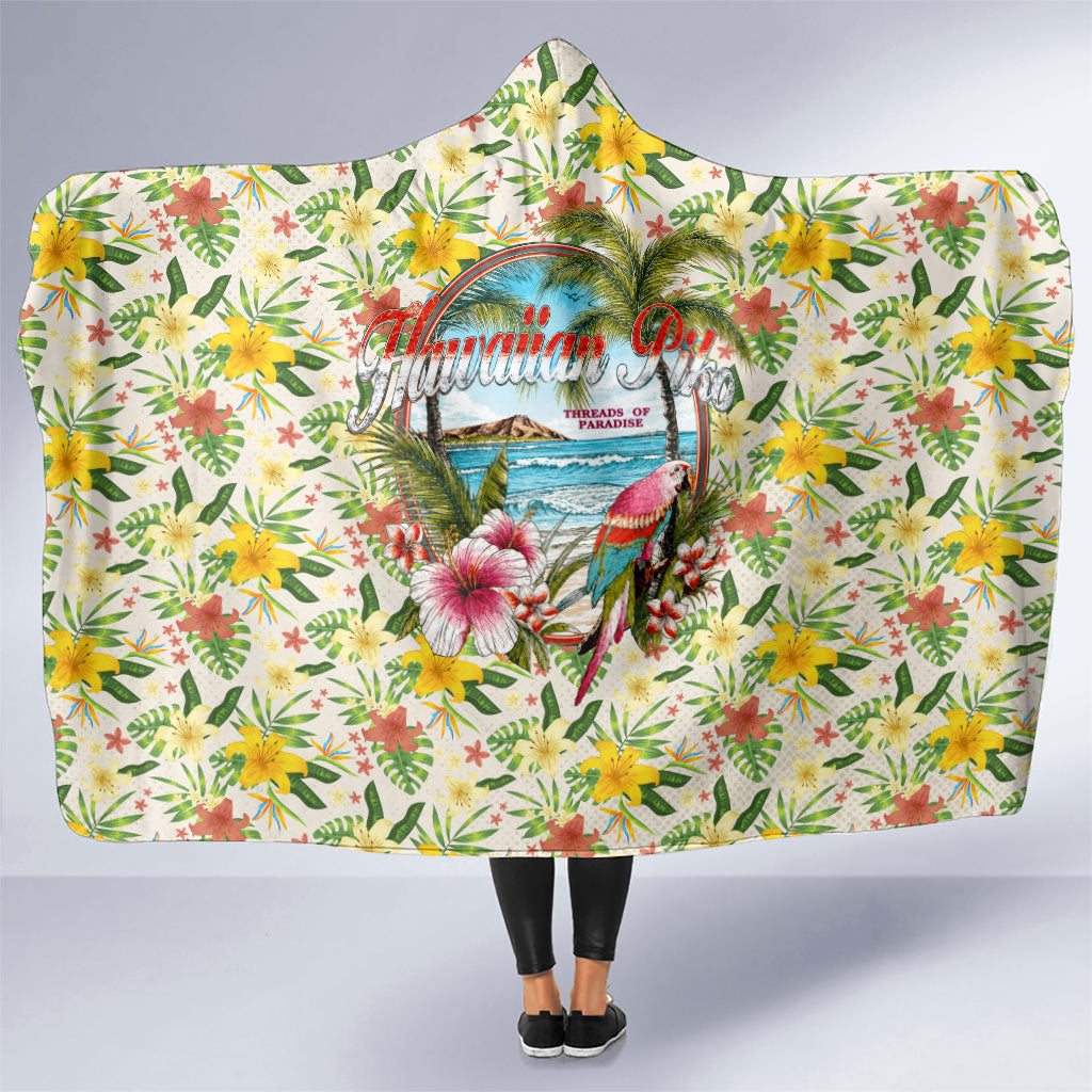 Hawaiian Piko Threads Of Paradise Aloha Hooded Blanket Tropical Hibiscus Plumeria TS04 One Size White Green - Polynesian Pride