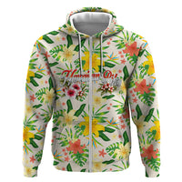 Hawaiian Piko Threads Of Paradise Aloha Hoodie Tropical Hibiscus Plumeria TS04 Zip Hoodie White Green - Polynesian Pride