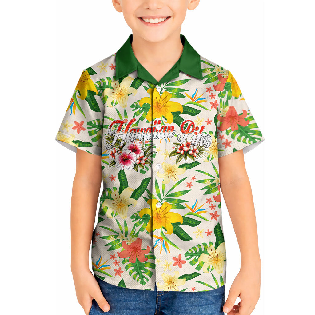 Hawaiian Piko Threads Of Paradise Aloha Kid Hawaiian Shirt Tropical Hibiscus Plumeria TS04 Kid White Green - Polynesian Pride
