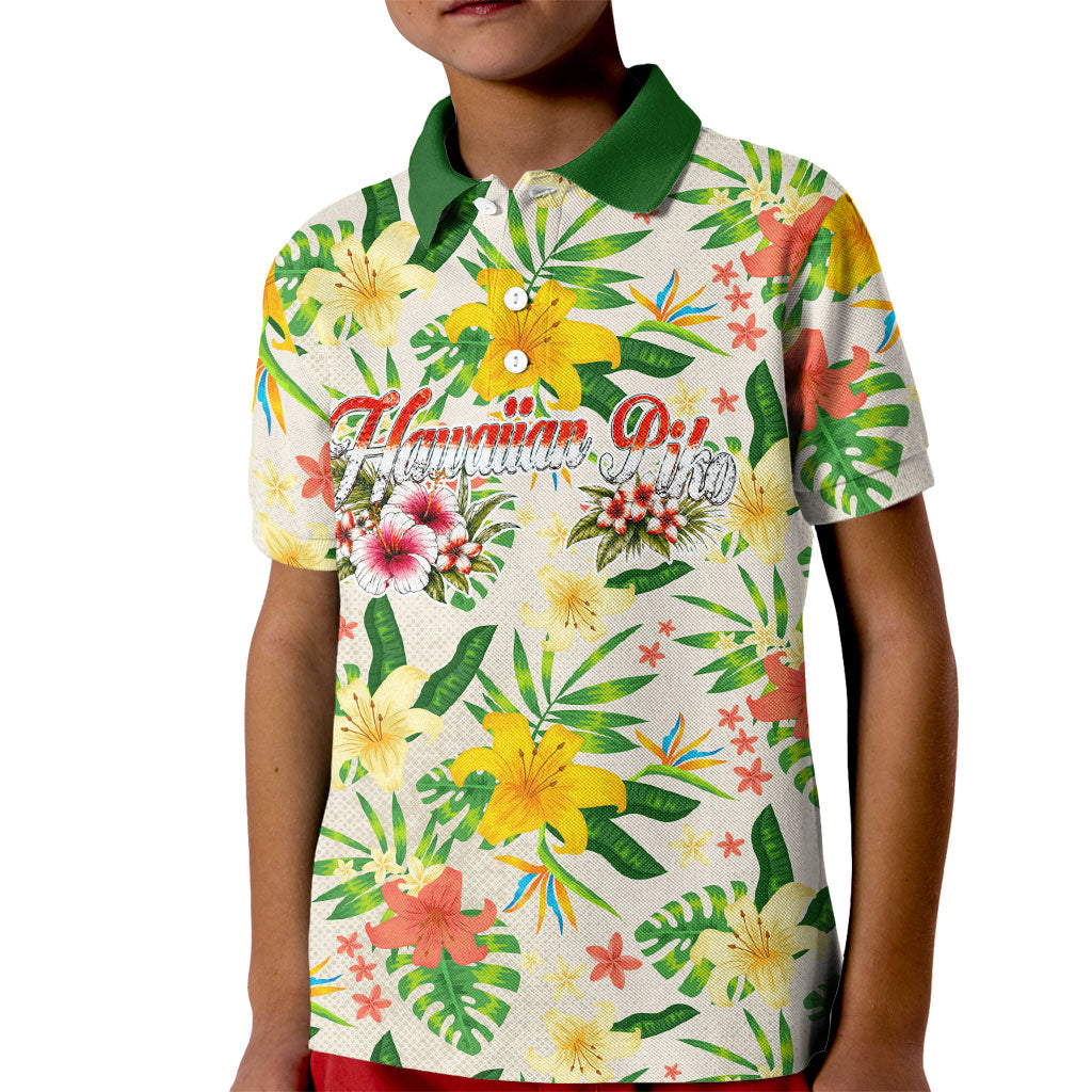Hawaiian Piko Threads Of Paradise Aloha Kid Polo Shirt Tropical Hibiscus Plumeria TS04 Kid White Green - Polynesian Pride