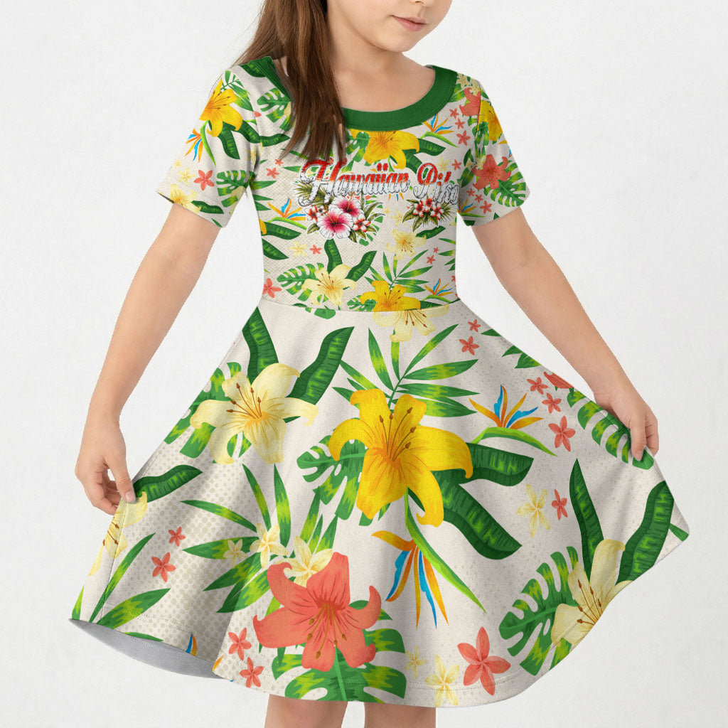Hawaiian Piko Threads Of Paradise Aloha Kid Short Sleeve Dress Tropical Hibiscus Plumeria TS04 KID White Green - Polynesian Pride