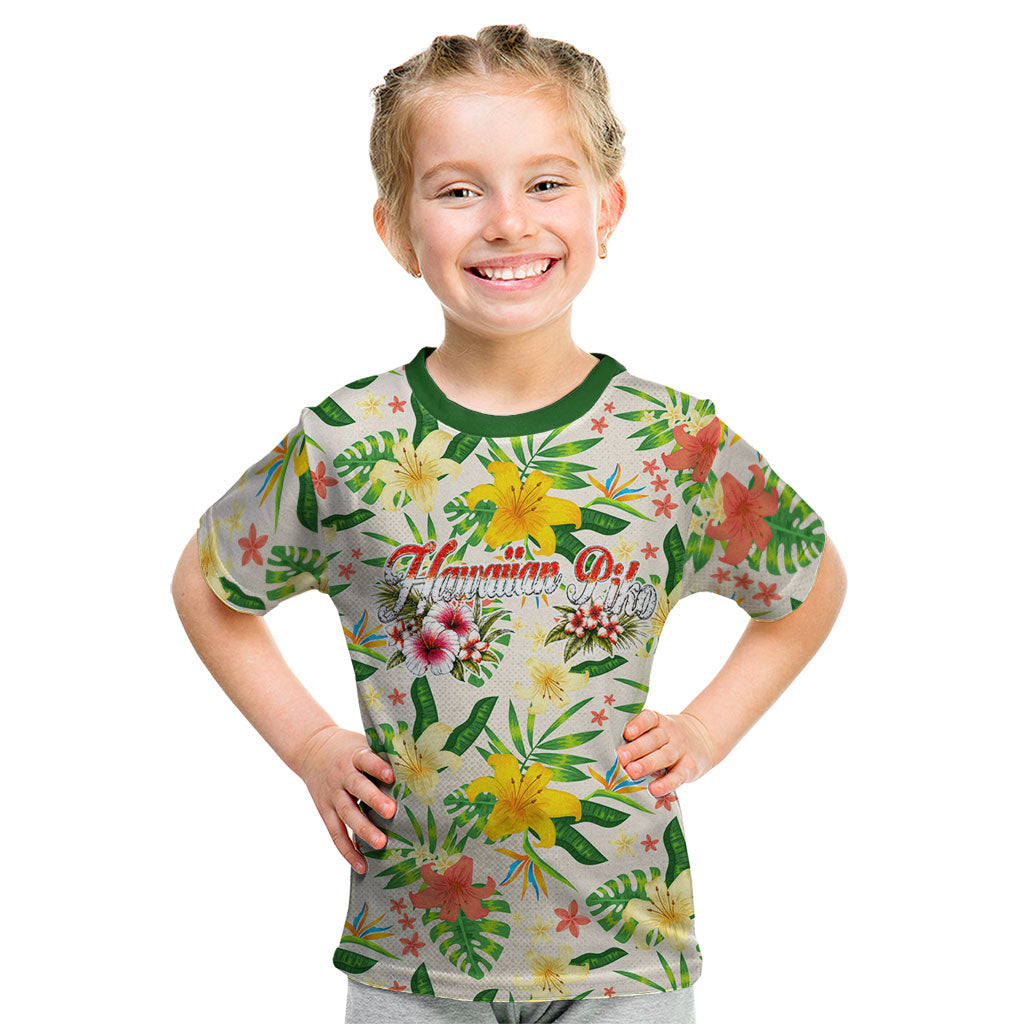 Hawaiian Piko Threads Of Paradise Aloha Kid T Shirt Tropical Hibiscus Plumeria TS04 White Green - Polynesian Pride