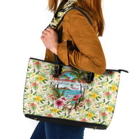 Hawaiian Piko Threads Of Paradise Aloha Leather Tote Bag Tropical Hibiscus Plumeria TS04 White Green - Polynesian Pride