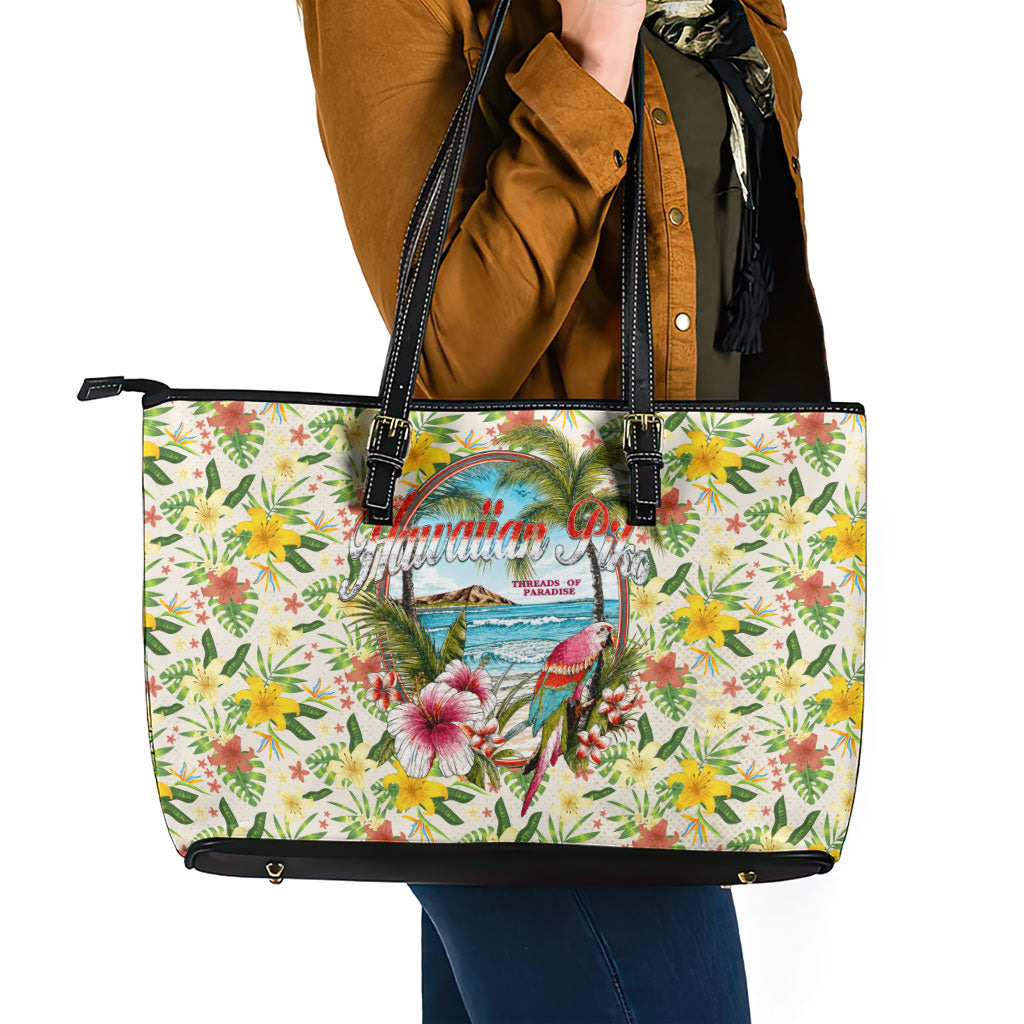 Hawaiian Piko Threads Of Paradise Aloha Leather Tote Bag Tropical Hibiscus Plumeria TS04 - Polynesian Pride
