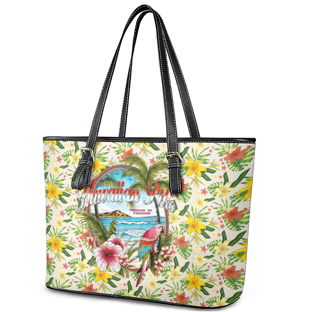 Hawaiian Piko Threads Of Paradise Aloha Leather Tote Bag Tropical Hibiscus Plumeria TS04 - Polynesian Pride
