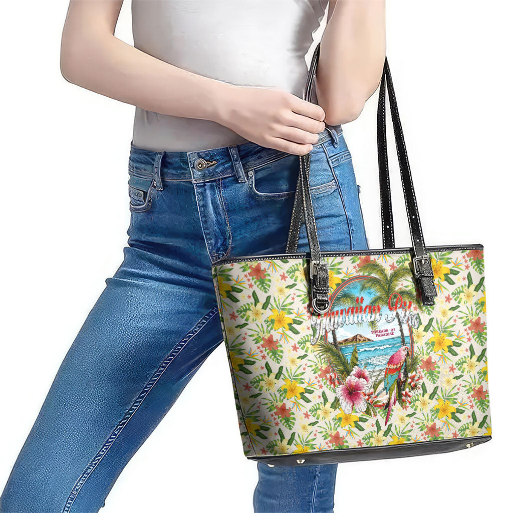 Hawaiian Piko Threads Of Paradise Aloha Leather Tote Bag Tropical Hibiscus Plumeria TS04 - Polynesian Pride