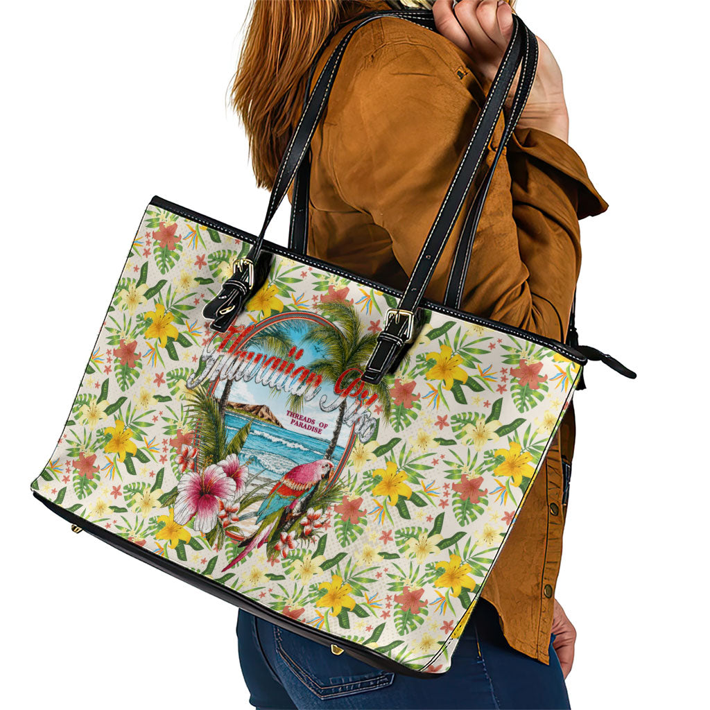 Hawaiian Piko Threads Of Paradise Aloha Leather Tote Bag Tropical Hibiscus Plumeria TS04 - Polynesian Pride