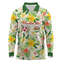 Hawaiian Piko Threads Of Paradise Aloha Long Sleeve Polo Shirt Tropical Hibiscus Plumeria TS04 White Green - Polynesian Pride