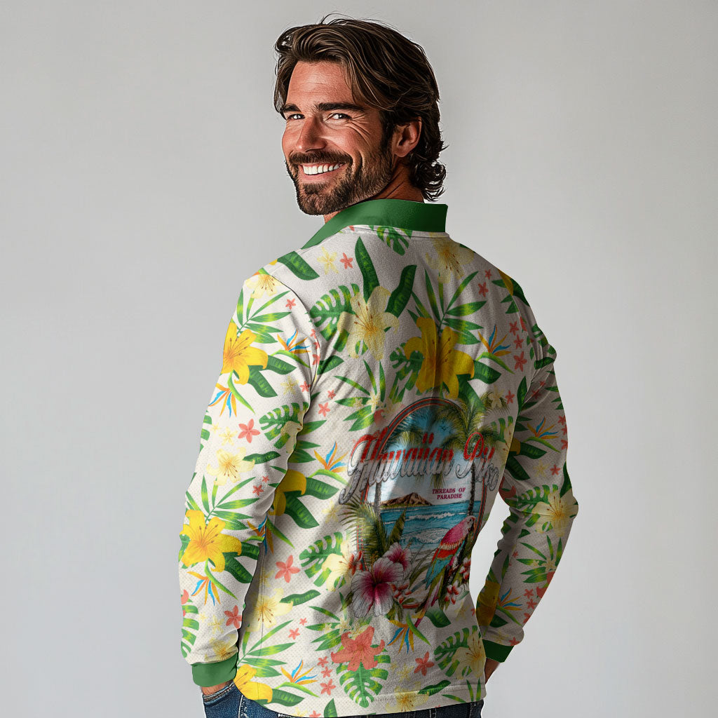 Hawaiian Piko Threads Of Paradise Aloha Long Sleeve Polo Shirt Tropical Hibiscus Plumeria TS04 - Polynesian Pride
