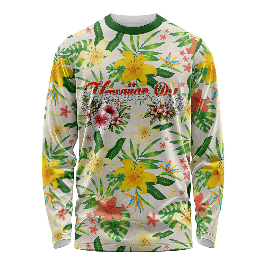 Hawaiian Piko Threads Of Paradise Aloha Long Sleeve Shirt Tropical Hibiscus Plumeria TS04 Unisex White Green - Polynesian Pride