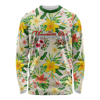 Hawaiian Piko Threads Of Paradise Aloha Long Sleeve Shirt Tropical Hibiscus Plumeria TS04 Unisex White Green - Polynesian Pride