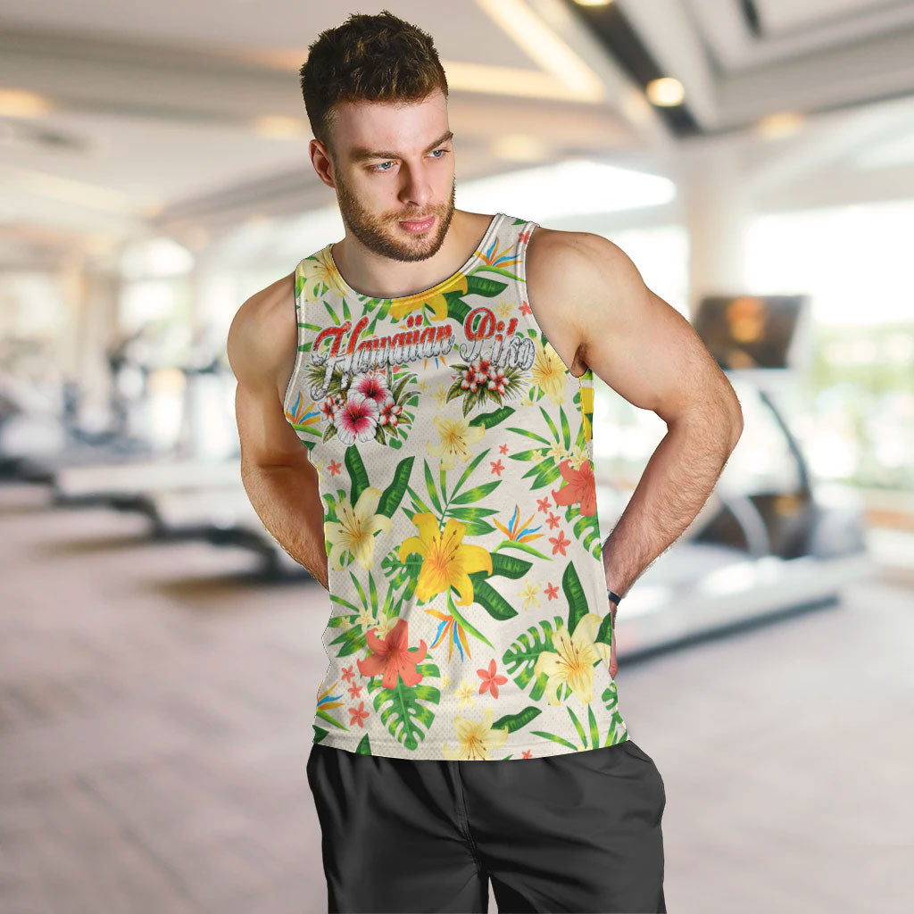 Hawaiian Piko Threads Of Paradise Aloha Men Tank Top Tropical Hibiscus Plumeria TS04 White Green - Polynesian Pride