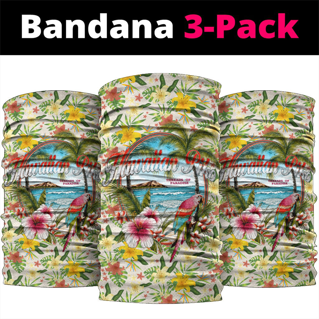 Hawaiian Piko Threads Of Paradise Aloha Neck Gaiter Tropical Hibiscus Plumeria TS04 package One Size: 25*50cm White Green - Polynesian Pride