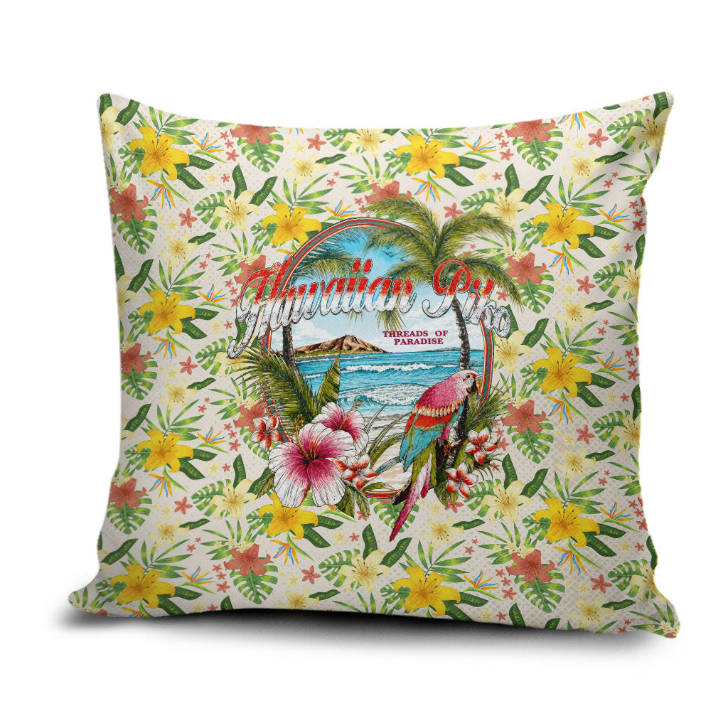 Hawaiian Piko Threads Of Paradise Aloha Pillow Cover Tropical Hibiscus Plumeria TS04 White Green - Polynesian Pride
