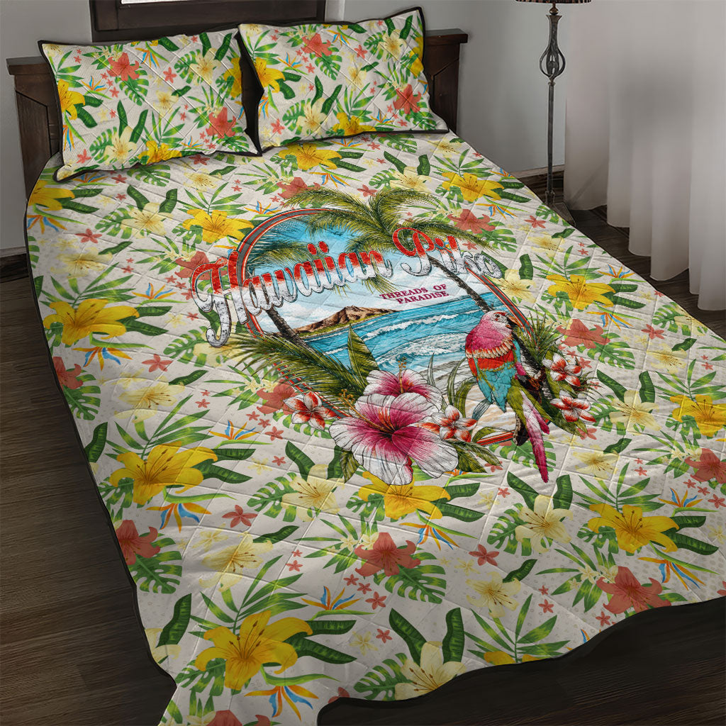 Hawaiian Piko Threads Of Paradise Aloha Quilt Bed Set Tropical Hibiscus Plumeria TS04 White Green - Polynesian Pride