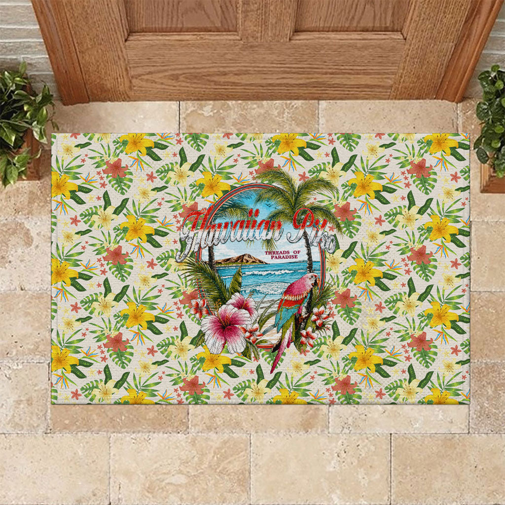 Hawaiian Piko Threads Of Paradise Aloha Rubber Doormat Tropical Hibiscus Plumeria TS04 White Green - Polynesian Pride