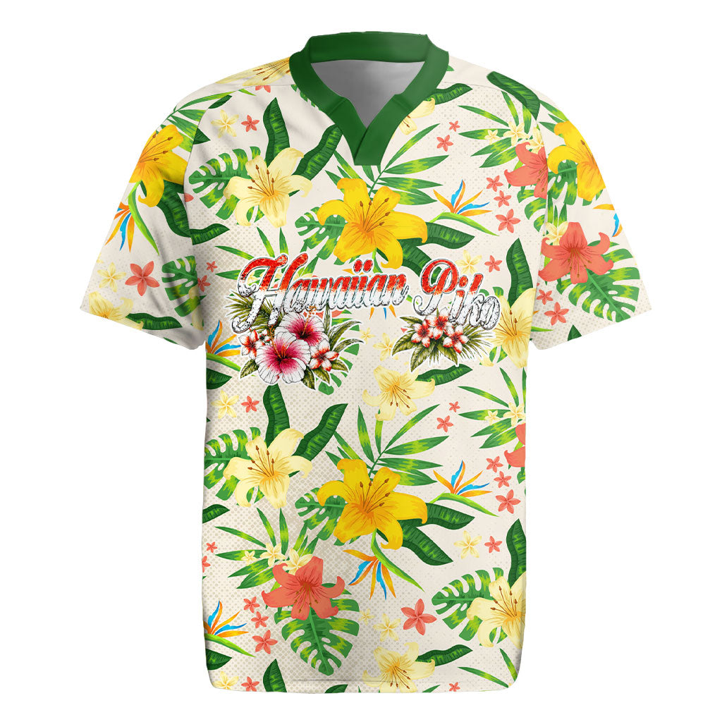 Hawaiian Piko Threads Of Paradise Aloha Rugby Jersey Tropical Hibiscus Plumeria TS04 White Green - Polynesian Pride