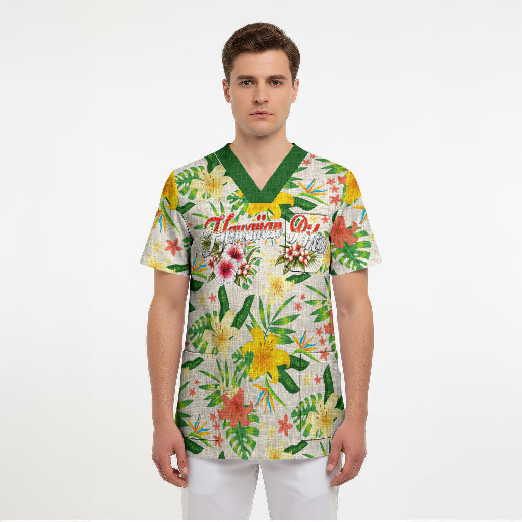 Hawaiian Piko Threads Of Paradise Aloha Scrub Top Tropical Hibiscus Plumeria TS04 - Polynesian Pride