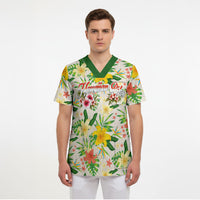 Hawaiian Piko Threads Of Paradise Aloha Scrub Top Tropical Hibiscus Plumeria TS04 - Polynesian Pride