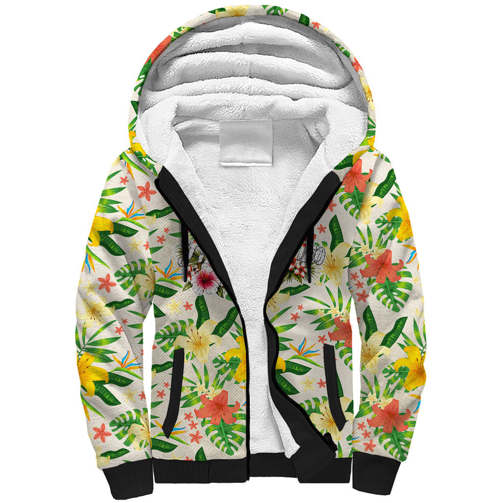 Hawaiian Piko Threads Of Paradise Aloha Sherpa Hoodie Tropical Hibiscus Plumeria TS04 Unisex White Green - Polynesian Pride