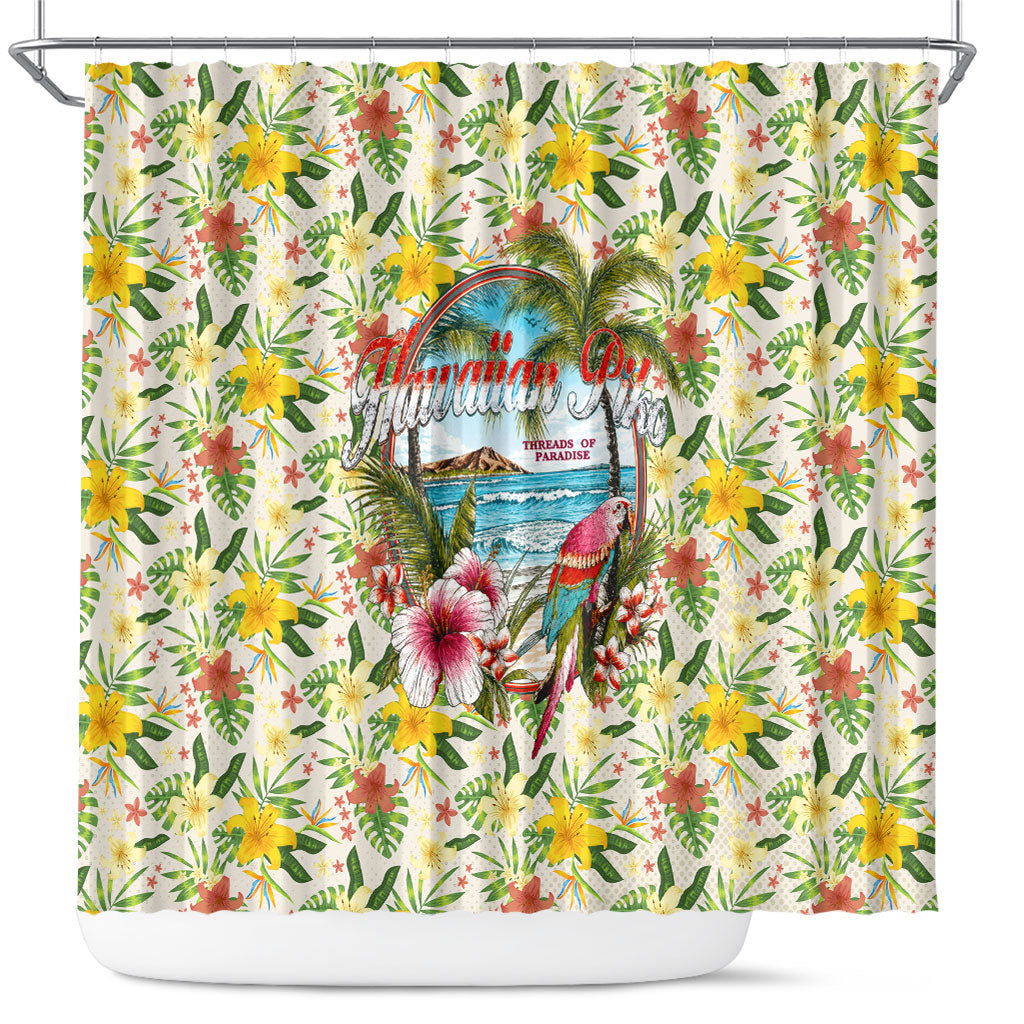 Hawaiian Piko Threads Of Paradise Aloha Shower Curtain Tropical Hibiscus Plumeria TS04 White Green - Polynesian Pride