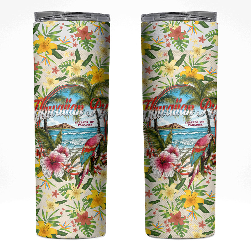 Hawaiian Piko Threads Of Paradise Aloha Skinny Tumbler Tropical Hibiscus Plumeria TS04 White Green - Polynesian Pride