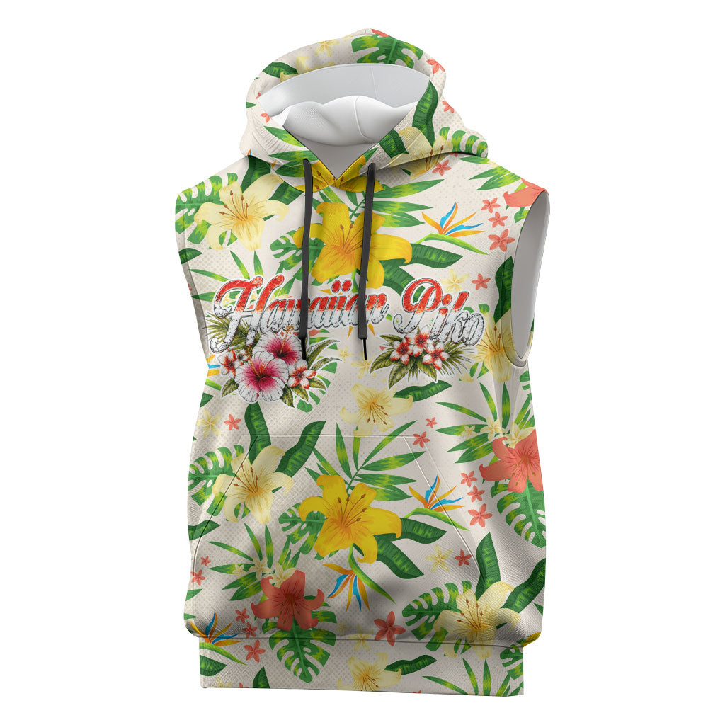 Hawaiian Piko Threads Of Paradise Aloha Sleeveless Hoodie Tropical Hibiscus Plumeria TS04 White Green - Polynesian Pride