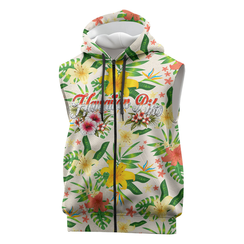 Hawaiian Piko Threads Of Paradise Aloha Sleeveless Zip Hoodie Tropical Hibiscus Plumeria TS04 White Green - Polynesian Pride