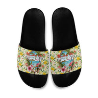Hawaiian Piko Threads Of Paradise Aloha Slide Sandals Tropical Hibiscus Plumeria TS04 White Green - Polynesian Pride