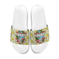 Hawaiian Piko Threads Of Paradise Aloha Slide Sandals Tropical Hibiscus Plumeria TS04 White Green - Polynesian Pride