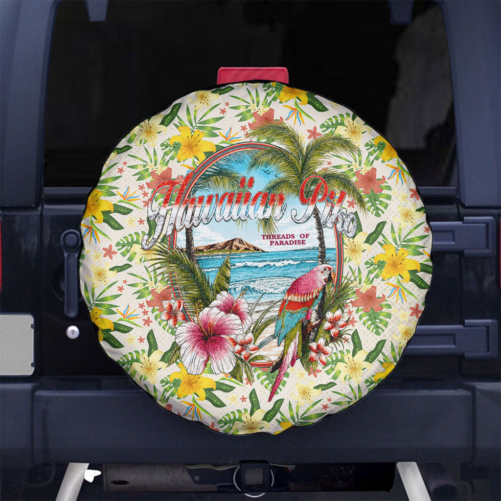 Hawaiian Piko Threads Of Paradise Aloha Spare Tire Cover Tropical Hibiscus Plumeria TS04 No hole White Green - Polynesian Pride