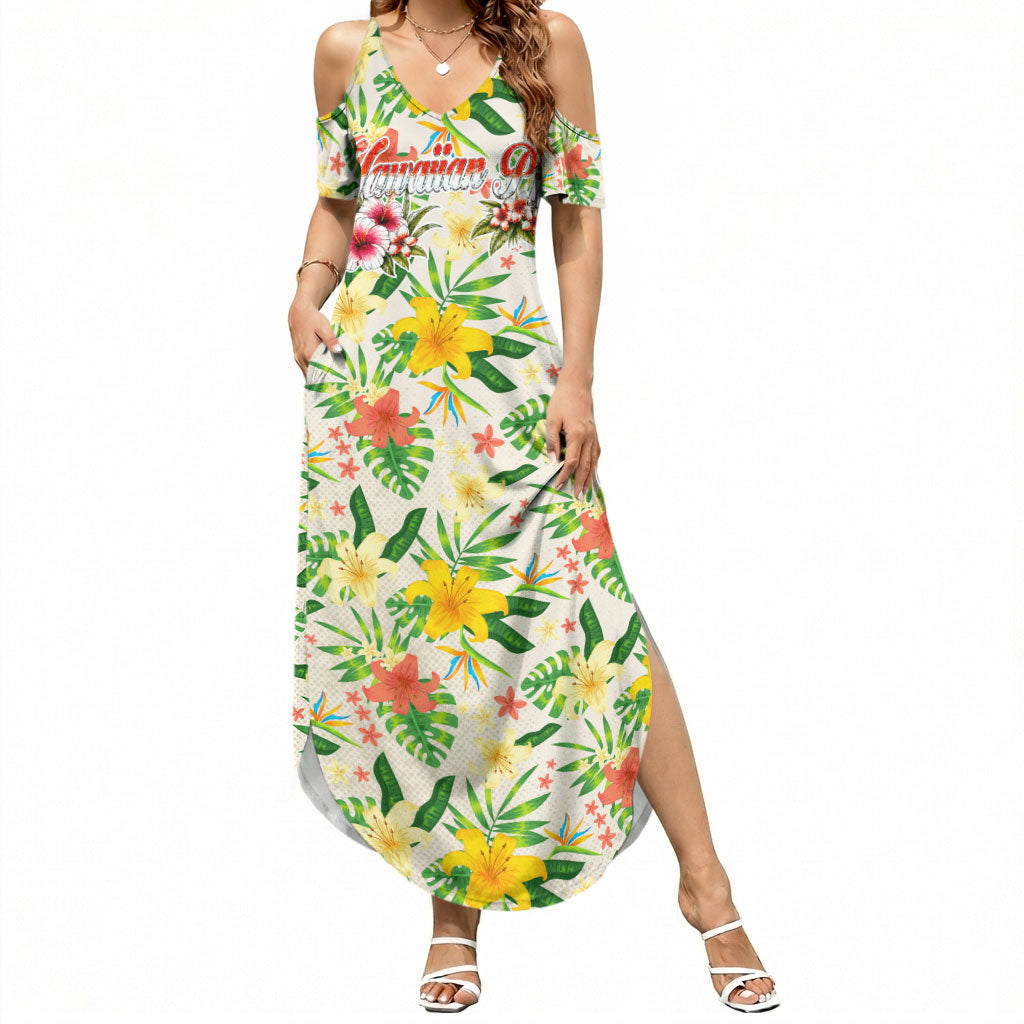 Hawaiian Piko Threads Of Paradise Aloha Summer Maxi Dress Tropical Hibiscus Plumeria TS04 Women White Green - Polynesian Pride