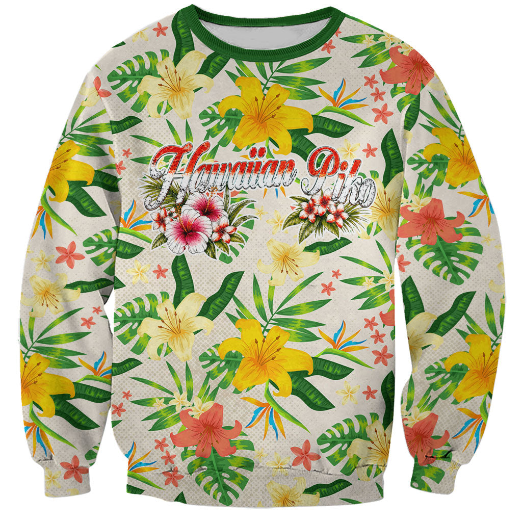 Hawaiian Piko Threads Of Paradise Aloha Sweatshirt Tropical Hibiscus Plumeria TS04 Unisex White Green - Polynesian Pride