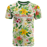 Hawaiian Piko Threads Of Paradise Aloha T Shirt Tropical Hibiscus Plumeria TS04 White Green - Polynesian Pride