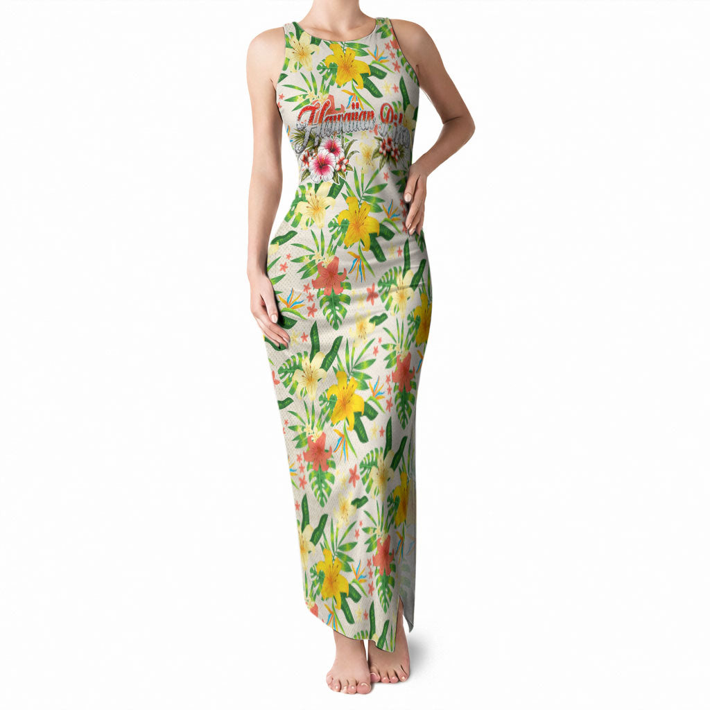 Hawaiian Piko Threads Of Paradise Aloha Tank Maxi Dress Tropical Hibiscus Plumeria TS04 Women White Green - Polynesian Pride