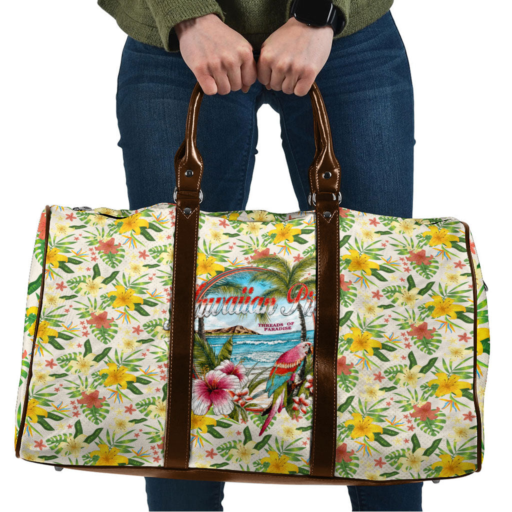 Hawaiian Piko Threads Of Paradise Aloha Travel Bag Tropical Hibiscus Plumeria TS04 White Green - Polynesian Pride