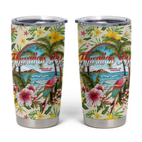Hawaiian Piko Threads Of Paradise Aloha Tumbler Cup Tropical Hibiscus Plumeria TS04 White Green - Polynesian Pride