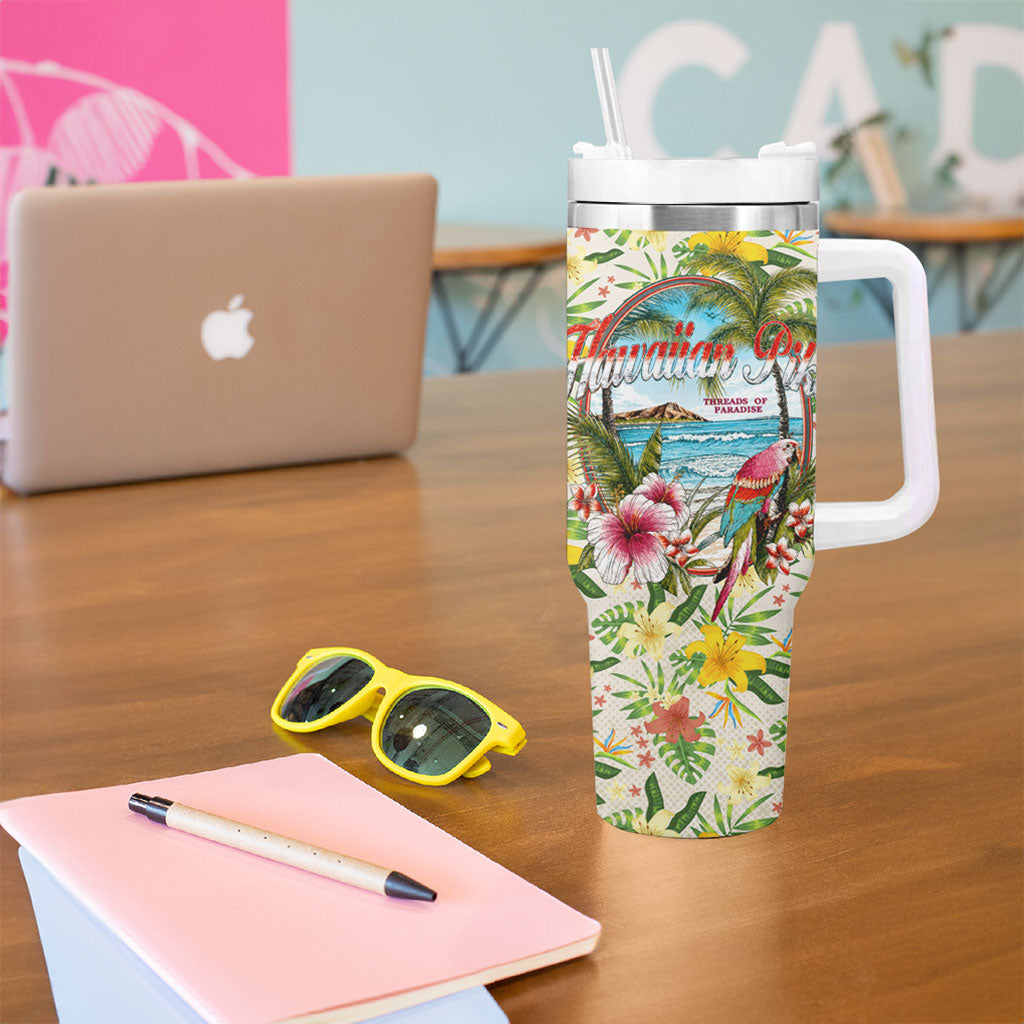 Hawaiian Piko Threads Of Paradise Aloha Tumbler With Handle Tropical Hibiscus Plumeria TS04 - Polynesian Pride