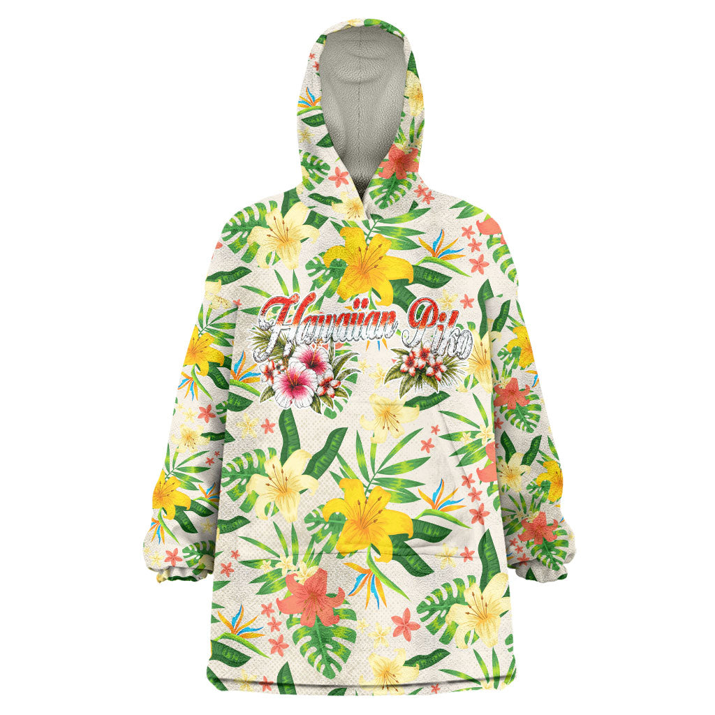 Hawaiian Piko Threads Of Paradise Aloha Wearable Blanket Hoodie Tropical Hibiscus Plumeria TS04 One Size White Green - Polynesian Pride