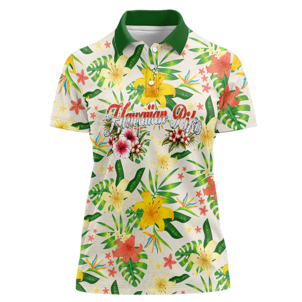 Hawaiian Piko Threads Of Paradise Aloha Women Polo Shirt Tropical Hibiscus Plumeria TS04 Female White Green - Polynesian Pride