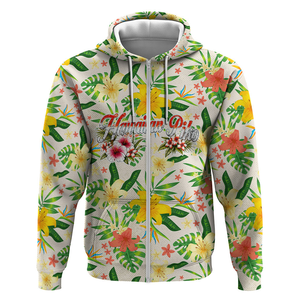 Hawaiian Piko Threads Of Paradise Aloha Zip Hoodie Tropical Hibiscus Plumeria TS04 Zip Hoodie White Green - Polynesian Pride