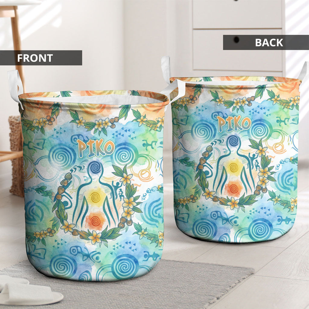 Hawaiian Piko Cultural Pride Aloha Laundry Basket Watercolor Spiral Art - Tropical Plumeria Lei Garland TS04 - Polynesian Pride